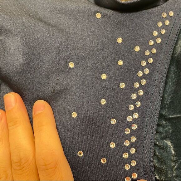 WEISSMAN Dance Costume velvet teal leotard custom rhinestone Chains 14912 LC - Picture 4 of 10